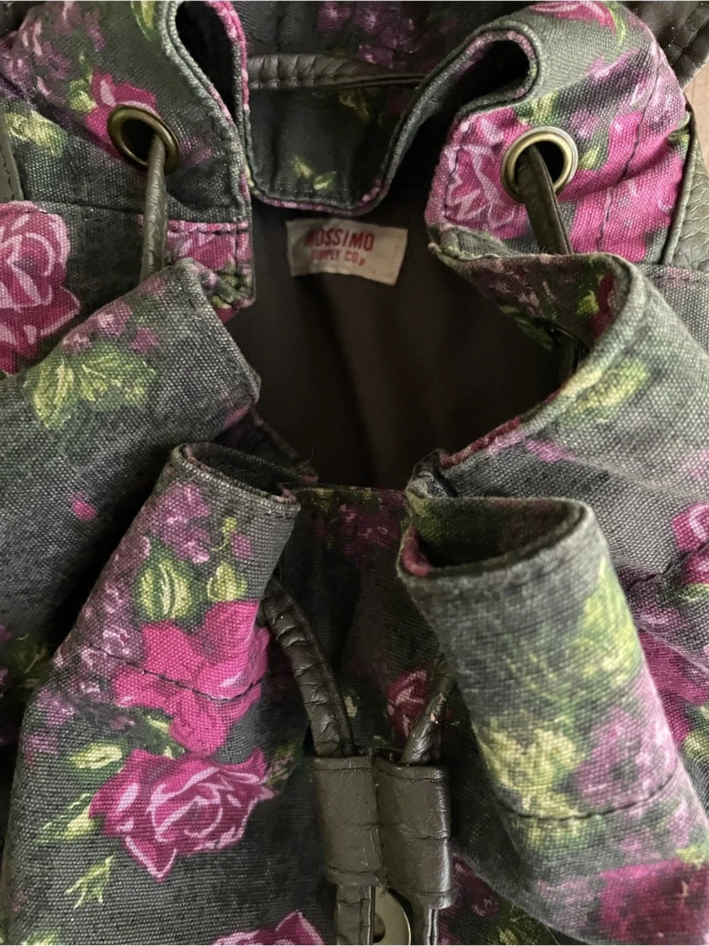 Mossimo Supply Co. Cabbage Rose Floral Studded Backpack – Grey/Black Y2K